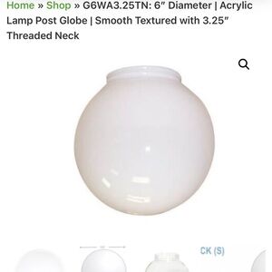 Bundle of 4 - 6" White Acrylic Globe with 3.14" Fitter Neck Plastic Light Cover